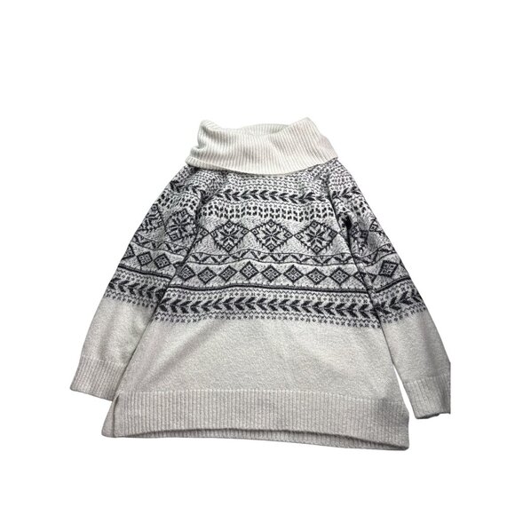 Calvin Klein Womens Turtleneck Cowl Sweater Size M Black White Geometric Pattern - Picture 1 of 5